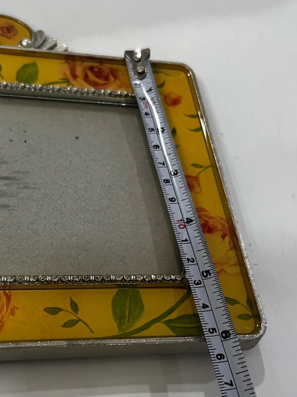 Vintage Thompson Yellow Floral Rose 5x7 Picture Frame Silver Bead & Pearl Accent